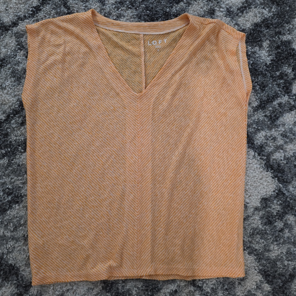 Loft Womens Dolman Sleeve V Neck Top Size S Slub Knit Orange/White